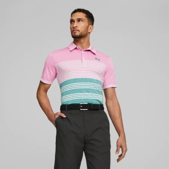 Puma 538997 Mattr Track Polo Shirt Pink / Green ( M ) - Picture 1 of 5